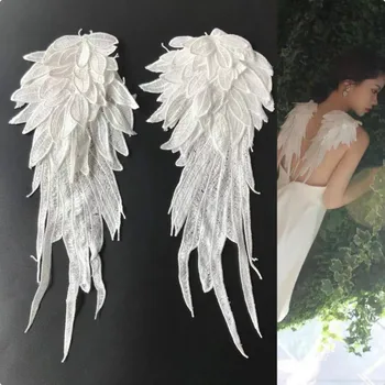 1 par Stilsko vezene angel krilo tkanine obliž Ramenski okraski Venise Laceapplique DIY halloween kostum
