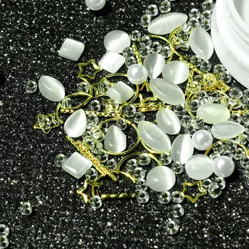 1 Polje Nohtov Nosorogovo Mešani Crystal Pearl Diamond Akril Kovinski Lak Klinov Pribor Za Nohte 3D Dekoracijo Gems 5