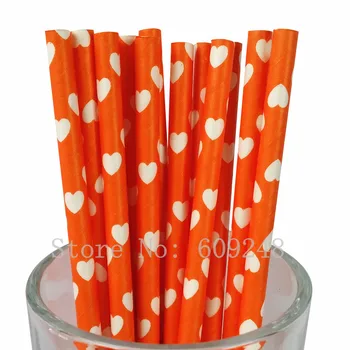 100 kozarcev Oranžna Srce Papir Slamic,Večino po Meri, Dekorativne Valentines Stranka Pitne Papir Slamic Cake Pop Palice Mason Jar Slamic