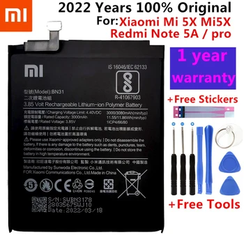 100% Prvotne 3080mAh BN31 Baterije s senzor Temperature Za Xiaomi Mi 5X Mi5X \ Redmi Opomba 5A 5A pro Mobilnega Telefona, Baterije