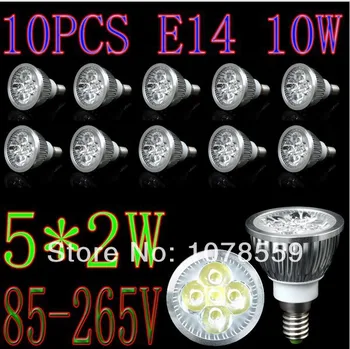 10PCS 5X2W E14 LED Žarnica reflektor 10W Žarnica Toplo bela Bela LED celling light down light svetilka Epistar čip 85-265V Brezplačno Shpping