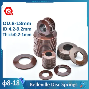 10Pcs DIN2093 Belleville Disk Pomlad/Pranje Zunanji premer 8/10/12.5/14/16/18 mm ID 4.2-9.2 mm Debeline 0.2-1 mm
