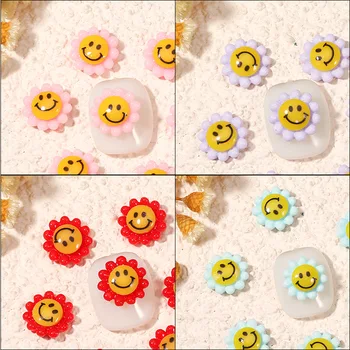 10pcs Nasmejan Obraz Sončnično Nohtov Dodatki Nail Art Okras Kawaii Manikura 3D Nalepke Rože za Nohte Deli korejski Poletje 2