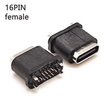 10pcs Tip C Micro USB Nepremočljiva Ženski Navpično Stojalo Plug 16 Pin Vse Štiri Noge plug Odbor 180° DIP Vtičnico Connecto
