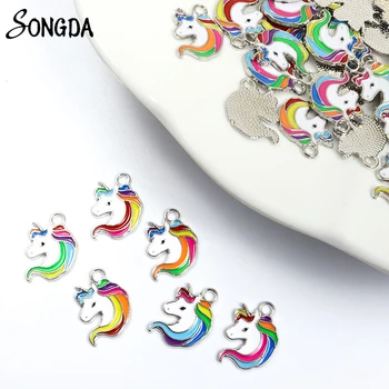 10Pcs/veliko Emajl Rainbow Unicorn čarobne gumbe za DIY Nakit, Izdelava Ogrlico, Obesek, Keychain Uhani, Zapestnice Ročno Pribor
