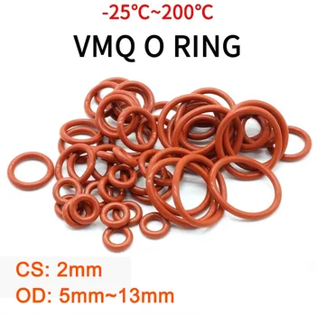 10PCS/veliko Rdeče Silicij Silikonsko Tesnilo/VMQ O ring OD5/6/7/8/9/10/11/12/13*2 mm Debelina Gume O-Ring Seal Tesnila Olje Tesnilo Washe