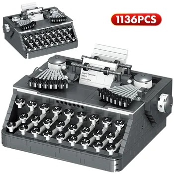 1136pcs Mini Mesto Retro pisalnim strojem Tipkovnico gradniki Klasični Tiskalnik Opeke DIY Izobraževalne Igrače za Otroke