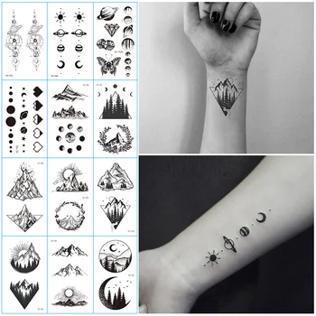 12pcs Geometrične Planet Fashion Začasni Tattoo Nalepke Vodo Prenos Tatoo Minimalističen Sun Moon Design Ponaredek tattoo Ženske