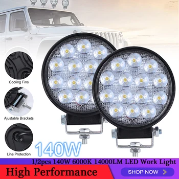 140W 6000K 14000LM Okrogla LED delovna Lučka Nepremočljiva Pozornosti Smerniki Žarnice za Off-Road Suv Čoln Jeep 4X4 Avtomobilov Tovornjak
