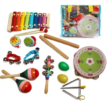 14pcs Baby Lesa Smešno Tolkala Glasbila Igrače Xylophone Mavrica Bell Castanet bobne Montessori Izobraževanje Igrača