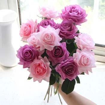 15pc Pravi Dotik Rose Veje iz Lateksa Umetno Rose Šopek Dekor Doma svate Valentinovo Darilo za Rojstni dan Ponaredek Cvetje
