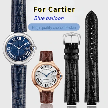 18-11 mm 20-12 mm Krokodil Pravega Usnja Watchband Za Cartier Blue Balon Wsbb0025 Zapestnico Watch Moški Ženske Zamenjati Trak