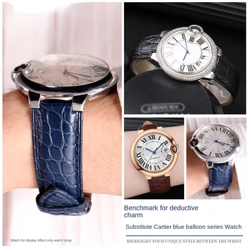 18-11 mm 20-12 mm Krokodil Pravega Usnja Watchband Za Cartier Blue Balon Wsbb0025 Zapestnico Watch Moški Ženske Zamenjati Trak 1