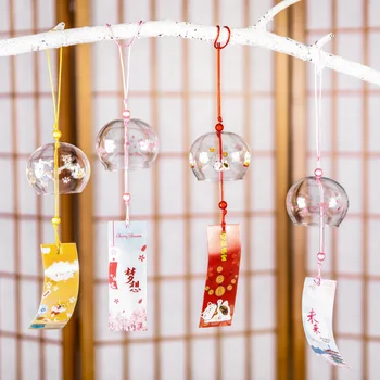 1PC Japonski Veter Bell Japonska Ročno izdelanih Steklenih Vetru Zvončki Spa Kuhinja Urad Dekor Sakura Češnjev Cvet Vzorec Doma Dekoracijo 1