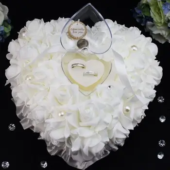 1Pcs Nakit Primeru Srce-obliki Rose Cvetje Obroč Polje Romantični Poročni Prstan Nosilec za Vzglavnik Blazine Nosilec za Valentinovo Darilo 2021