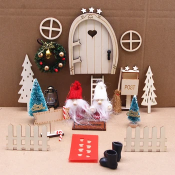 1Set 1:12 Lutke Mini Božične Pravljice, Elf Vrata Santa Xmas Tree House Dekor miniaturni vrt pribor