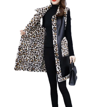 2021 Nove Ženske Telovnik PU Usnje Leopard Ženske Dolge Plašče Pomlad Jesen Trendy Specializiranimi za umetno Krzno, Mozaik Lady Vrhnja oblačila M132