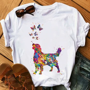 2021 Vroče Prodaje Tshirt Ženske Akvarel Zlati Prinašalec/Chihuahua Živali Natisni T-Shirt Femme Ljubljenčka Psa T Shirt Ženski Zgornji Deli Oblačil