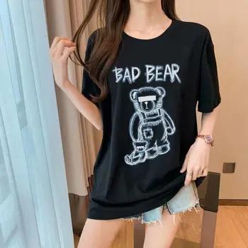 2022 Japonska Harajuku Y2K Ženske T-shirt Gothic Medved Tiskanja top Moda Ulica Nekaj Suknjič korejski Krog Vratu Kratek Rokav
