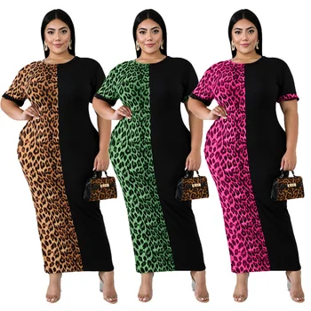 2022 Jeseni Mode Priložnostne Leopard Barvni Kontrast Obleko Velike Leopard Obleko