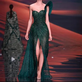 2022 Luksuzni Dubaj Zelena morska deklica Večerno Obleko Seksi Eno Ramo Visoko Režejo Prom Stranka Obleko za Ženske Poroka po Meri