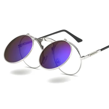 2022 Nove Kovinske Okrogle Steampunk sončna Očala Ženske Moški Kvadratnih Dvojno Flip Pokrov Objektiva Punk UV400 sončna Očala Jasno HD Gradient Odtenek