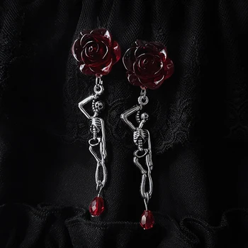 2022 NOVO Temno Krvi Rose Lobanje Rose Uhani Klasičnih Gothic Nakit Uhani