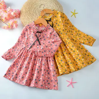 2022 Pomlad Jesen Dekle Obleko Bombaž Dolg Rokav Otrok Obleko Cvetlični Otroci, Obleke za Dekleta Moda za Dekleta Princesa Oblačila