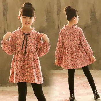 2022 Pomlad Jesen Dekle Obleko Bombaž Dolg Rokav Otrok Obleko Cvetlični Otroci, Obleke za Dekleta Moda za Dekleta Princesa Oblačila 2