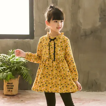 2022 Pomlad Jesen Dekle Obleko Bombaž Dolg Rokav Otrok Obleko Cvetlični Otroci, Obleke za Dekleta Moda za Dekleta Princesa Oblačila 3