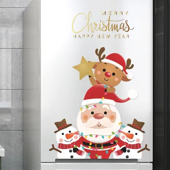 2022 Praznujejo Božič PVC Nalepka Santa Claus Rumena Snežaka Vesel Božič Hladilnik Okna, Vrata, Stene Dekor Stenske Nalepke 3