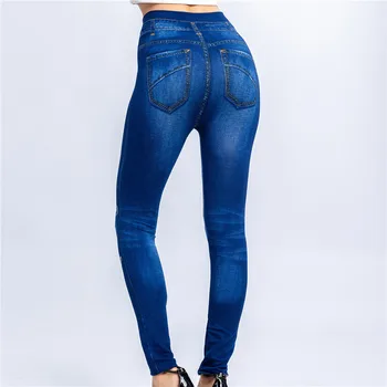 2022 Ženske Visoko Pasu Ponaredek Jeans Dokolenice Metulja Print Gleženj Dolžina Hlače Super Stretchy Suh Imitacije Jeans Dokolenice 4