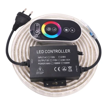 220V LED RGB Trak Svetlobe 5050 Dotik Daljinski upravljalnik 60LED/120LED Spremenite Barvo Nepremočljiva IP67 LED Trak, Vrv Svetlobe Doma Dekoracijo 1