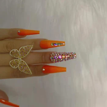 24pcs najnovejše design luksuzni nakit balet krsto ponaredek nohtov kristalno diamond oranžna