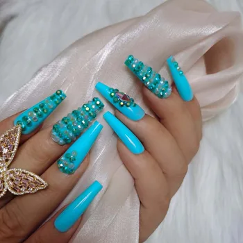 24pcs najnovejši luksuzni nakit balet krsto ponaredek nohti crystal blue diamond