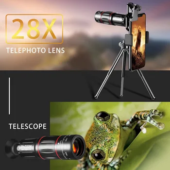 28X HD Mobilni Telefon, Kamera, Objektiv, 4 v 1 Clip-on Teleskop Zoom Macro Leča za Iphone, Samsung Pametni Ribje Oko Široko Angel Objektiv 1