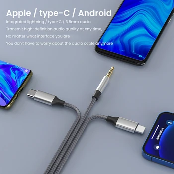 3,5 mm/8Pin/Tip C 3in1 3,5 mm Priključek Aux Kabel Za iPhone, iPad, Tablični Avto Zvočnik Slušalke Avdio Adapter za Huawei Samsung Xiaomi 2