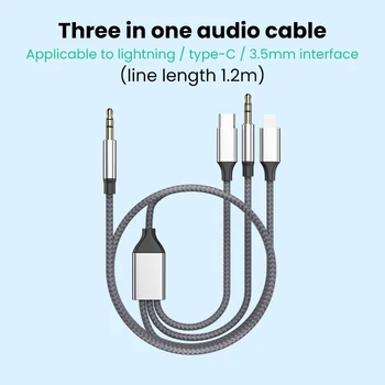 3,5 mm/8Pin/Tip C 3in1 3,5 mm Priključek Aux Kabel Za iPhone, iPad, Tablični Avto Zvočnik Slušalke Avdio Adapter za Huawei Samsung Xiaomi 5