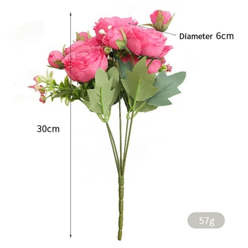 30 cm Rose Pink Svile Peony Umetno Cvetje Šopek 5 Veliko Glavo in 4 Bud Poceni Ponaredek Cvetja za Dom Poročno Dekoracijo notranjih 5