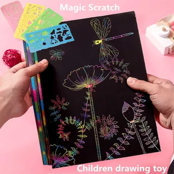 30 Čarobno Pisane Mavrice Nič Art Papir, Kartice, Nastavi Doodle Šablona in Kaleidoscope Ravnilo za DIY Slikarstvo Igrače Darila za Otroke