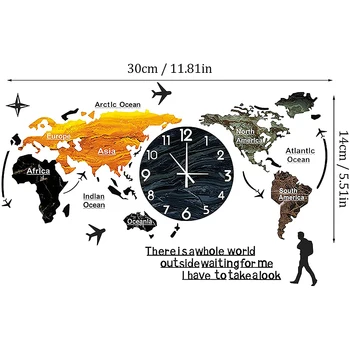 30x14cm Punch-brezplačno Veliki Svetovni Zemljevid DIY Nalepke Stenska Ura Quartz uro Izklop Sodobne Samolepilni Design Horloge Umetnosti 2