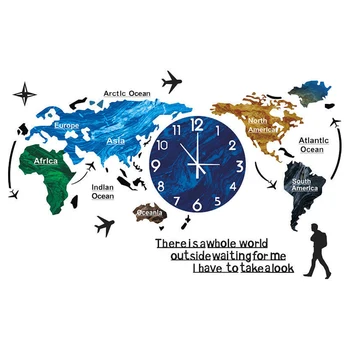 30x14cm Punch-brezplačno Veliki Svetovni Zemljevid DIY Nalepke Stenska Ura Quartz uro Izklop Sodobne Samolepilni Design Horloge Umetnosti 5