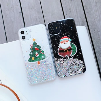 3D Božična Drevesa Santa Claus Bleščice Bling Mehko Telefon Primeru Za Xiaomi Mi 12 11 Ultra Lite Redmi Opomba 11 10 9 Pro K50 K40 K30 1