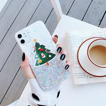 3D Božična Drevesa Santa Claus Bleščice Bling Mehko Telefon Primeru Za Xiaomi Mi 12 11 Ultra Lite Redmi Opomba 11 10 9 Pro K50 K40 K30 2