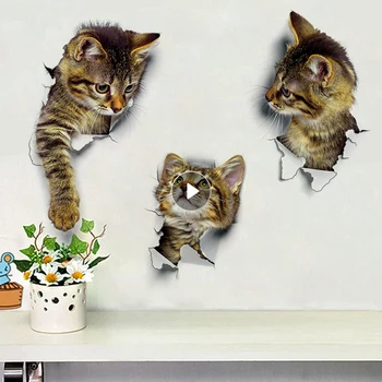 3D Lep Mačka Wc Nalepke, Stenske Nalepke Doma Dekoracijo DIY Zabavno online Živali Wc Zidana Umetnost Žive Mucek, Psiček Safari PVC 0