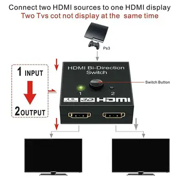 4K HDMI je združljiv Stikalo 2Ports Bi-directional 1x2/2x1 Preklopnik za Ločevanje Podpira Ultra HD 4K 3D 1080P HDCP za PS4 Xbox HDTV 1