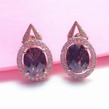 585 vijolična, zlato, vdelan gemstone, uhani za women14K rose zlata svetloba luksuzni čar kristalno svate visoko nakit darilo 0