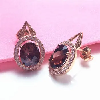 585 vijolična, zlato, vdelan gemstone, uhani za women14K rose zlata svetloba luksuzni čar kristalno svate visoko nakit darilo 2