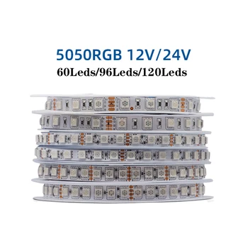 5m 12V 24V 5050RGB LED Trak Svetlobe 60LEDS/96LEDS/120LEDS/m Nepremočljiva Prilagodljiv Trak Beli PCB