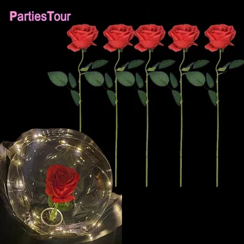 5pcs/set 50 cm Umetne Vrtnice Cvetovi Ponaredek Vrtnice Svile Cvetja Plastičnih Dolgo Steblo Svilenih Vrtnic za LED Svetlobna Balon Rose Šopek 0